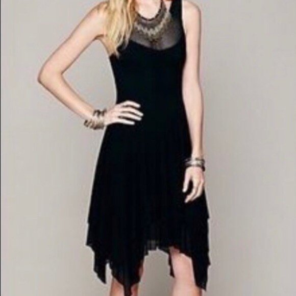 Free People Caught in My Net Slip Dress, Black, M, EUC - Picture 1 of 6